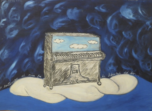 Juan Karlos Echeverría Franco #3800. "Informe contra mi mismo," 2003. Oil on paper. 19.75" X 20.5"