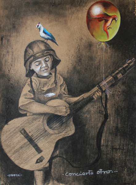 Copperi (Luis Alberto Pérez Copperi)   “Concierto otro," 2009. Printers ink on kraft paper  27.5” X 20”#4985