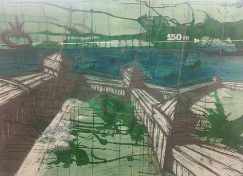Humberto Planas #5300.  Untitled, N.D. Mixed media on paper, 44" x 58" 