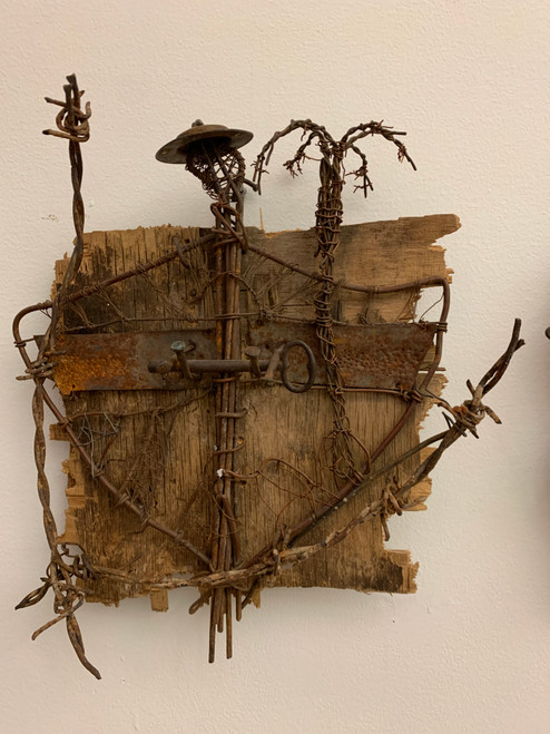 El Potro (Adriel Hernandez), Untitled, (Coat of arms),  N.D. Mixed media on wood and wire.              13.5" x 11.75”    #5630B