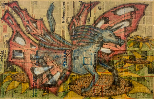 Tony Estupinan, Untitled, 2005. Mixed media on Granma newspaper. #5303