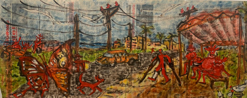 Tony Estupinan,  Untitled, 2005. Mixed media on Granma newspaper. #5310