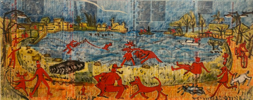 Tony Estupinan,  Untitled, 2005. Mixed media on Granma newspaper. 23.25' x 57"   #5309