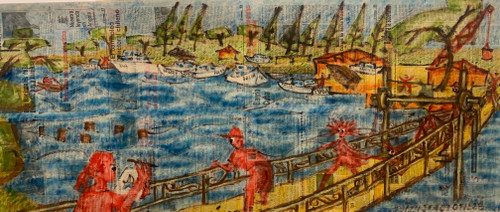 Tony Estupinan,  Untitled, 2005. Mixed media on Granma newspaper. #5308