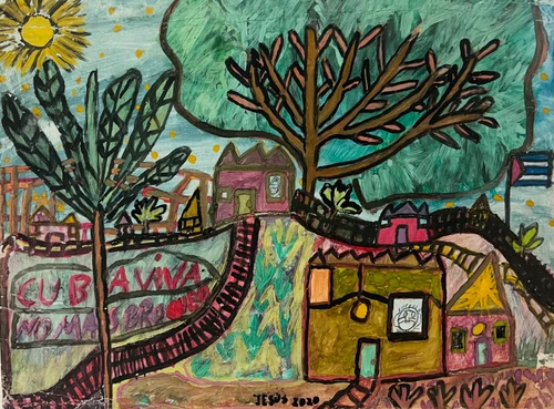 Jesus Martinez Nuñez,      "Personas en aislamiento," 2020. Mixed media on paper.             10”x13.5”   #6288