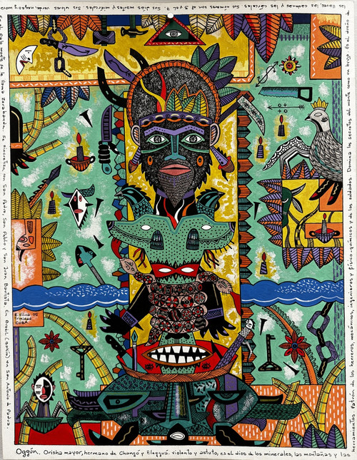 Vilva (Elio Vilva-Trujillo)  "Oggun,"  2008. Mixed media on paper..                  17.25" x 13”       #3742