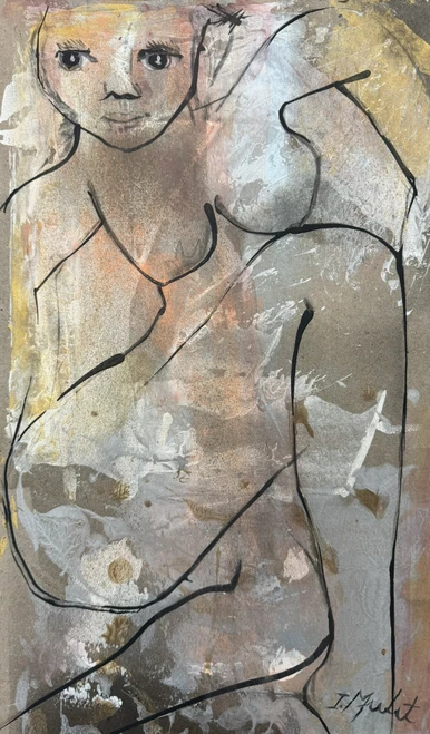 Ileana Mulet, "Muchacha lady," 2023.  Mixed media on paper.  15" x 9"  #5178