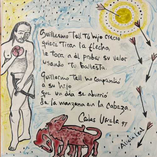 Alicia Leal ,   "Cancion de Carlos Varela," 1997.. Hand painted tile.        12” x 12”