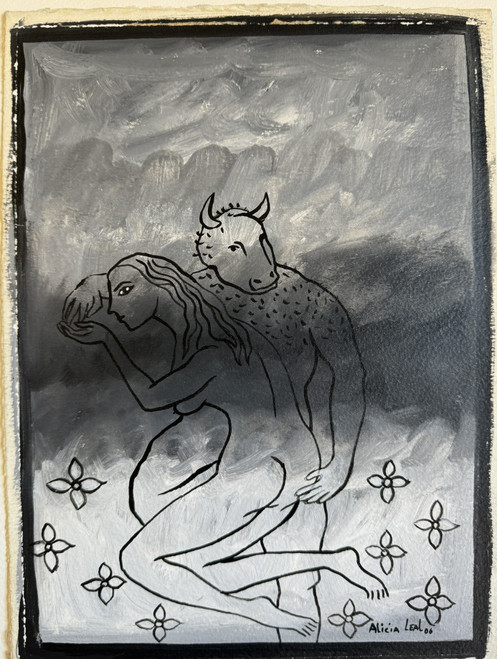 Alicia Leal, " Descanso con minotauro," 2008. Acrylic on postorboard. 11" x 8" #4605(SL)
