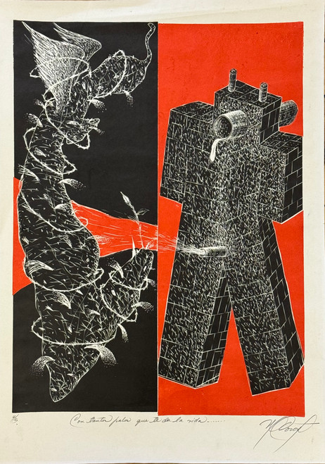 Miguel Angel Couret,  "Con tanto palos que te da la vida," N.D. Lithograph, edition 4/5.  27.5" x 19.5"  #5195