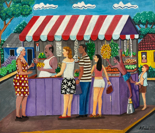 Rafael Cala Lores, "El timbiriche y los pillos ," 2021. Oil on canvas,  11" x 12.5" #5346B