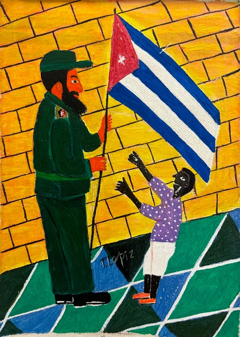 Llopiz (Angel Llopiz Martinez), "Mi Bandera," 2024. Oil on canvas,  9" x 6.5" #5638D