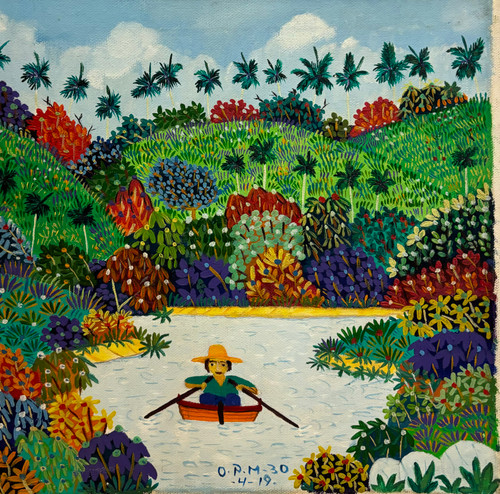 Odias Palacio Mesa, "Paseo en bote,"  2019. Oil on canvas,  10.5" x 10.5" #5462C