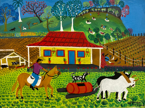 Carlos Manuel Campos Dias,  "Los niños  de vacaciones en el campo,"2023. Oil on canvas,  12" x 16"    #5170C