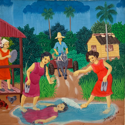 Daniel Alvarez Arias, "Espejo Roto," 2019. Oil on canvas, 12" × 12"   #5388C