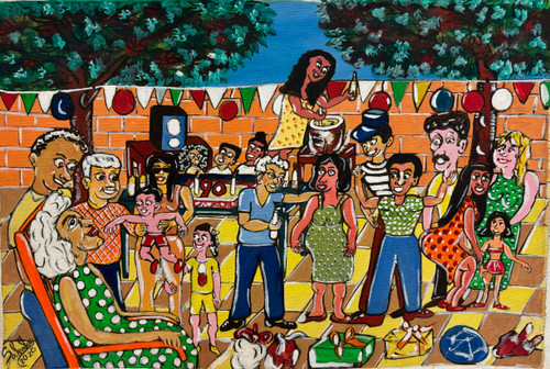 Salvador Pavón Gómez, "Cumpleaños de abuela," 2020. Oil on canvas,  10" x 15"  #5558A