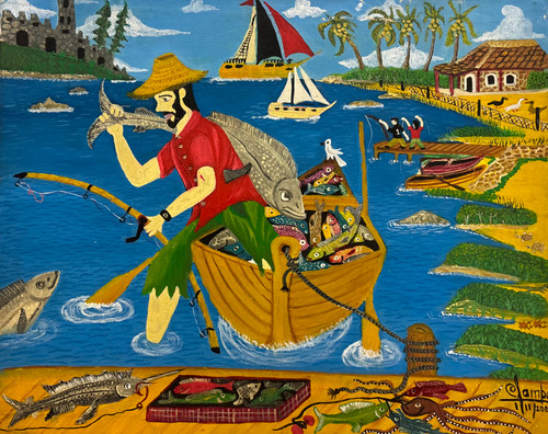 Carlos Manuel Campos Dias,   "La gran pesca,"  2022. Oil on canvas, 14" x 17"    #5170D