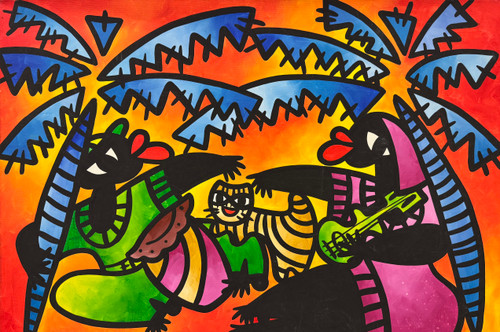 Ileana Sánchez Hing, "Los músicos con palmas," 2006. Acrylic on canvas. 23.5" × 34.75". #4230 