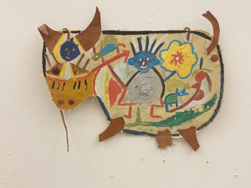 Wayacón (Julián Espinosa),                                       Untitled, N.D. Mixed media: Acrylic, Leather, plaster and on canvas.         12” X 14”      #4165 (SL)