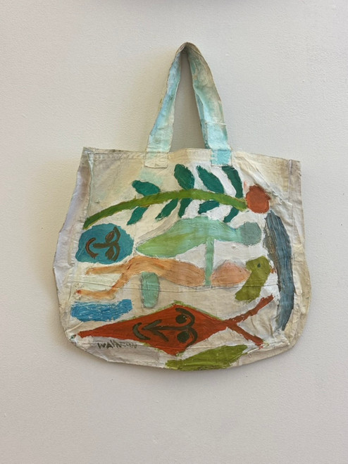 Wayacón (Julián Espinosa),                                              Untitled, N.D.  Mixed media on canvas tote bag.             20” x 17”             #5436D