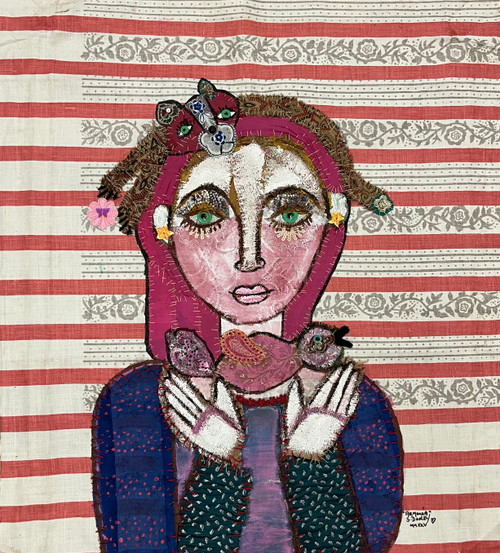 Sandra Dooley,   "Armonia," 2025. Mixed media on fabric.  30.5" x 24.5"   #5643E