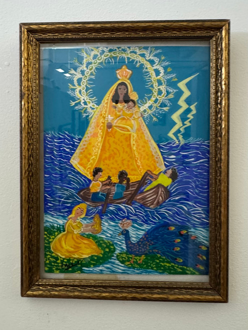 Mercedes Galves,  "Vigen de la Caridad del Cobre," 1995. Temera on paprer.      12” x 8.5” 