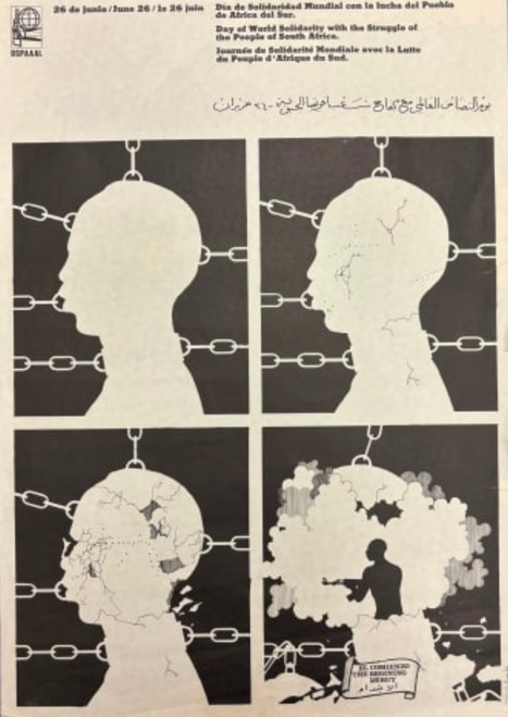 OSPAAAL (Olivio Martínez), "Day of world solidarity with the struggle of the people of South Africa," 1974. Offset poster, 22" × 15.5"