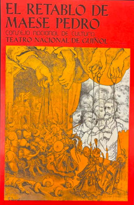 Consejo Nacional de Cultura (Rafael Zarza), "El retablo de Maese Pedro: Teatro Nacional de Guiñol," 1976. Offset poster, 27" × 19".