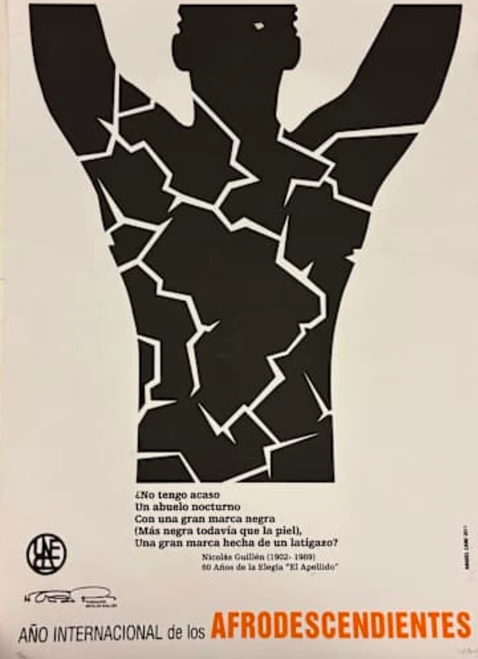 Unión de Escritores y Artistas de Cuba / UNEAC (Pepe Menendez), "Año internacional de los afrodescendientes: Nicolás Guillén (1902-1989), 80 años de la elegía 'El Abuelo,'" n.d. Offset poster, 30" × 20"
