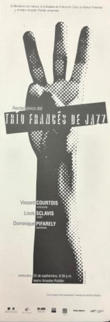 Laura Llópiz, Pepe Menéndez, "Trío francés de jazz," 2002. Offset poster