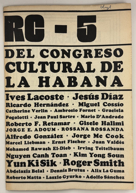 Instituto del Libro (cover artist: Frémez (José Gómez Fresquet)), "RC: Revolución y Cultura, número 5, enero de 1968, Del Congreso Cultural de La Habana." Magazine, offset print on newsprint