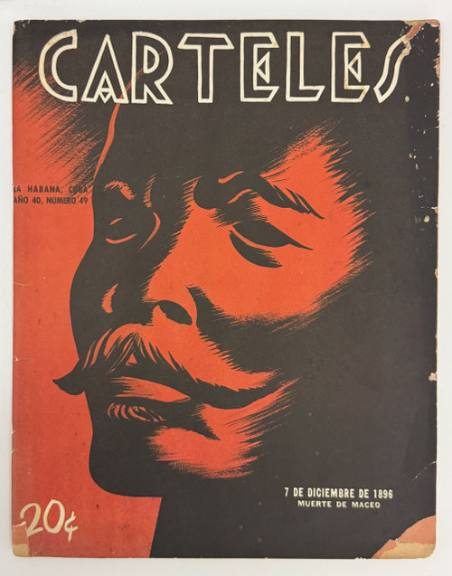 Editorial Carteles S.A. (cover artist: Andrés García Benítez), "Carteles, Año 40, No. 49, 6 de diciembre de 1959. '7 de diciembre de 1896 - Muerte de Maceo.'" Magazine, offset print