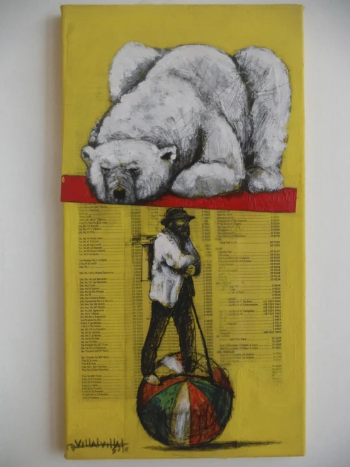 Villalvilla (Camilo Salvador Díaz de Villalvilla Soto) #5943. Untitled, N.D. Mixed media/ Acrylic on canvas. 14" x 7.5."