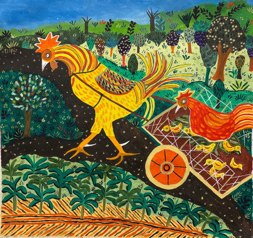 Ángel Llopiz,  "El paraiso,"  2025. Oil on canvas.                     17" x 18"         #5434B