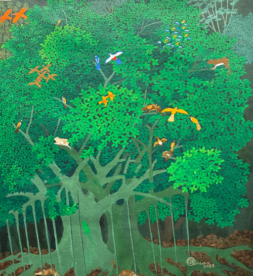 El Maestro (Luis Joaquín Rodríguez Arias),     “El abrazo,” 2025. Acrylic on canvas. 20.5” x 19”                                        #5323B