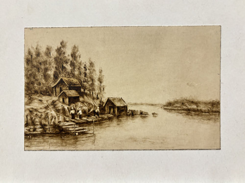 Rubiceldys (R. Bernal),  "Pescador," N.D. Mixed media on paper. 4.25” x 7.25”                                        #5869B