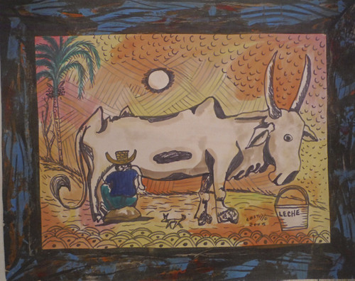 Castillo (Osvaldo Castillo Vásquez), “La lechera,” 2005. Ink and watercolor on paper, 16.5" x 13.5". #5739.