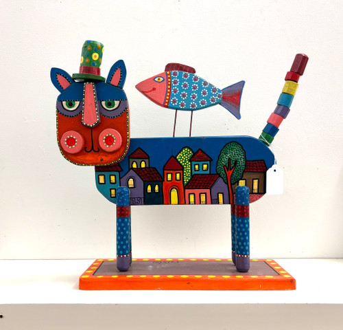 Fuster (José Rodríguez Fuster), Untitled, 2025. Mixed media on wood sculpture. 14" H x 16" W x 5' D.  #5879F SOLD!
