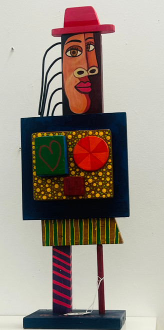 Fuster (José Rodríguez Fuster), Untitled, 2025. Mixed media wood sculpture. 23" H x 7" W x 5"D. #5897G