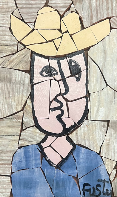 Fuster (José Rodríguez Fuster), "Campesino,"  2025. Glazed tile on wood. 13” x 8”. #5879L