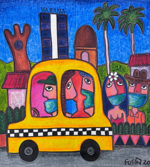 Fuster (José Rodríguez Fuster), Untitled, 2020. Mixed media: Acrylic and ink on canvas.  17" x 16". #5688A