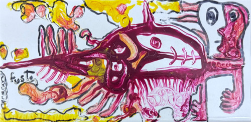Fuster (José Rodríguez Fuster),  Untitled, 2025. Glazed painted ceramic tile    4.5" X 8.75". #5907B  
