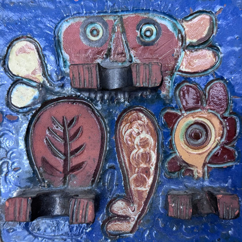 Fuster (José Rodríguez Fuster), Untitled, N.D. Glazed painted ceramic tile. 5.5" x 8". #5047E