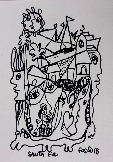Fuster (José Rodríguez Fuster), "Santa Fe," 2018. Ink on paper.    8” x 6”.  #5154B
