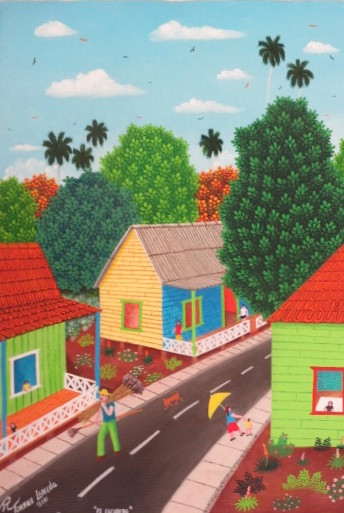 Roberto Torres Lameda, "El escobero," 2011. Oil on canvas. 13.5" x 9.5" #5716.