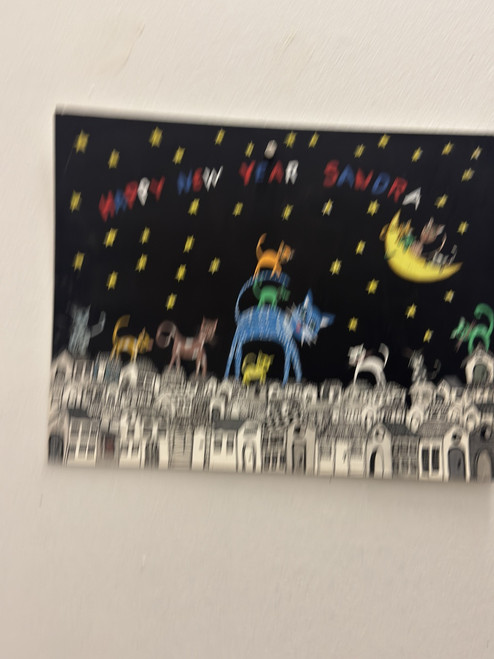 Cenia Gutiérrez Alfonso, "Happy New Year Sandra," 2005. Mixed media on paper. 8.5" × 11". #6004D (SL) NFS