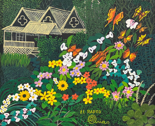 El Maestro (Luis Joaquín Rodríguez Arias), "El rapto de las flores," 2022. Acrylic on canvas. 14" x 17". #5348E