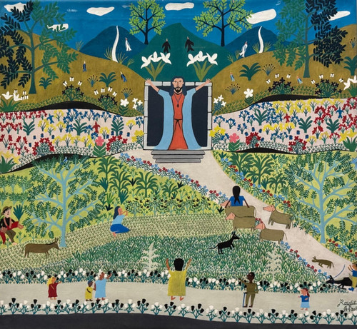 Raudis Álvarez, "La vendición del señor por la fiesta de fin de año," 2019. Oil on canvas. 23" x 25". #0000.