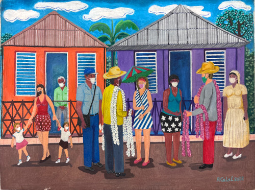 Rafael Cala Lores, "Vendedores de ajo y cebolla," 2022. Oil on canvas. 12" x 16". #5346F.
