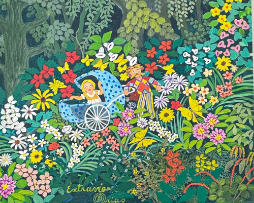 El Maestro (Luis Joaquín Rodríguez Arias), "Extravío en el jardín," 2022. Acrylic on canvas. 14" x 17". #5348J.
